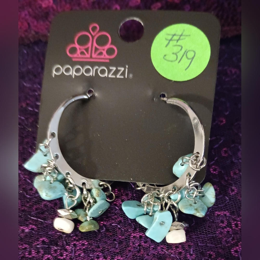Paparazzi Silver and Blue Stone Earrings - Picture 2 of 6
